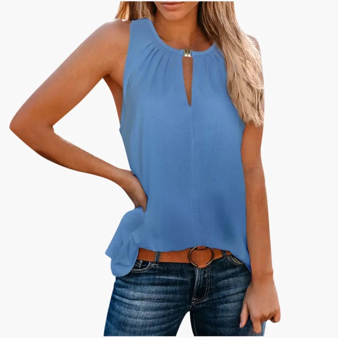 Women’s Sleeveless Top with Decorative Pleated Neckline