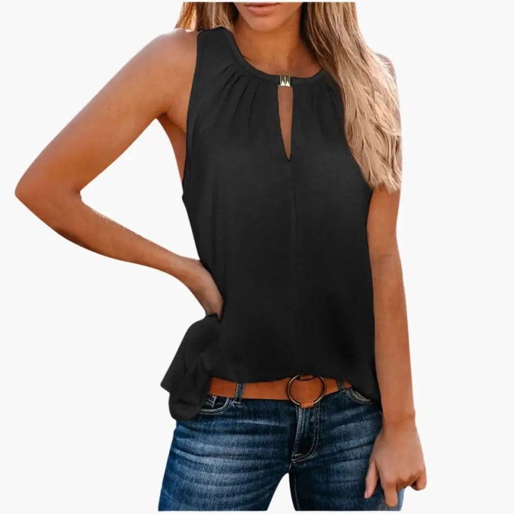 Women’s Sleeveless Top with Decorative Pleated Neckline