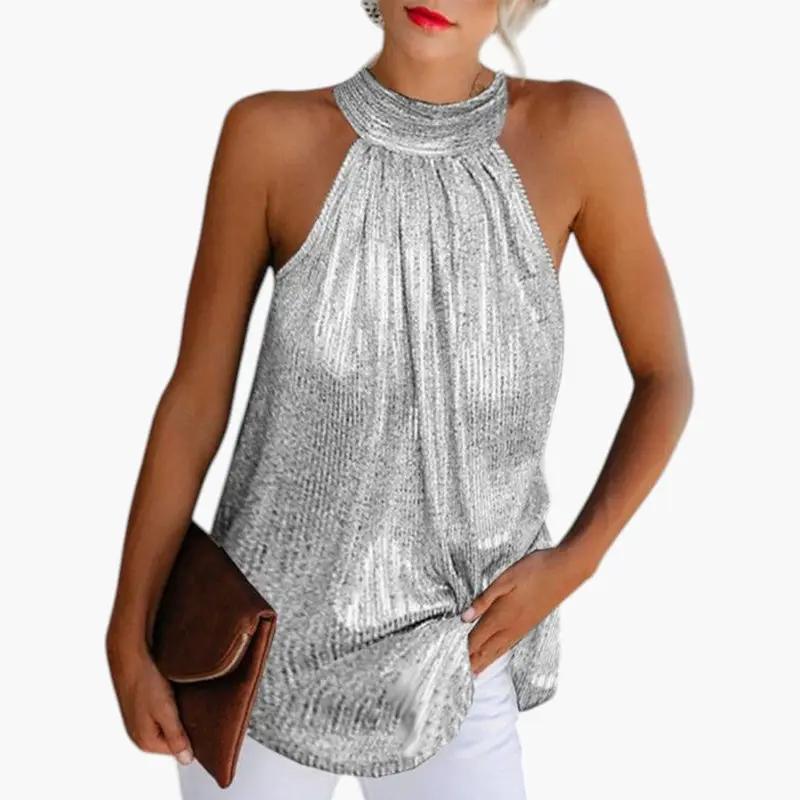 Women's Sleeveless Top with Round Neck and Halter Design