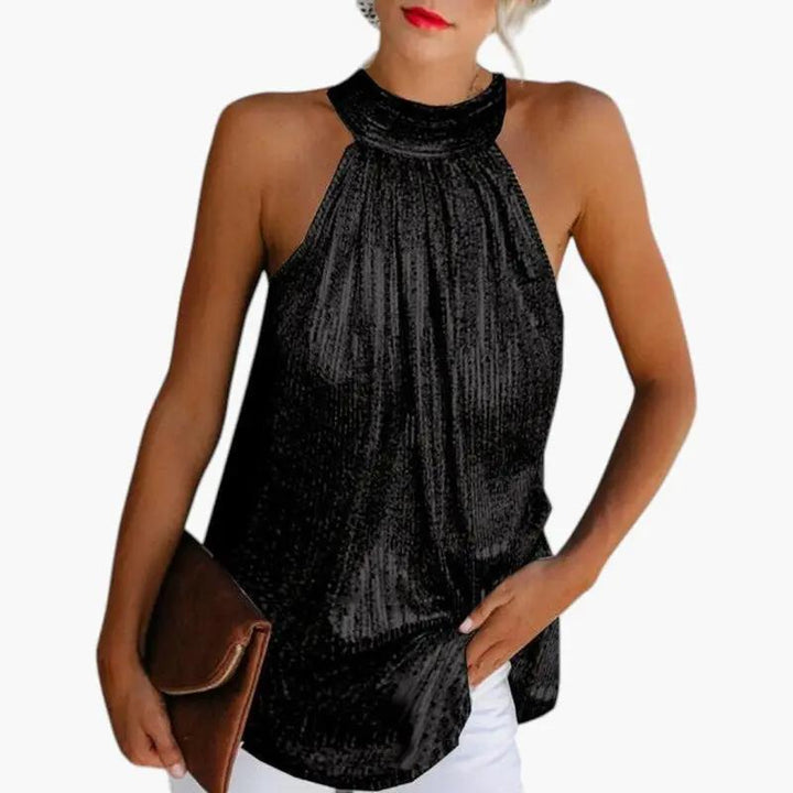 Women's Sleeveless Top with Round Neck and Halter Design