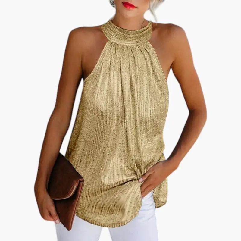 Women's Sleeveless Top with Round Neck and Halter Design