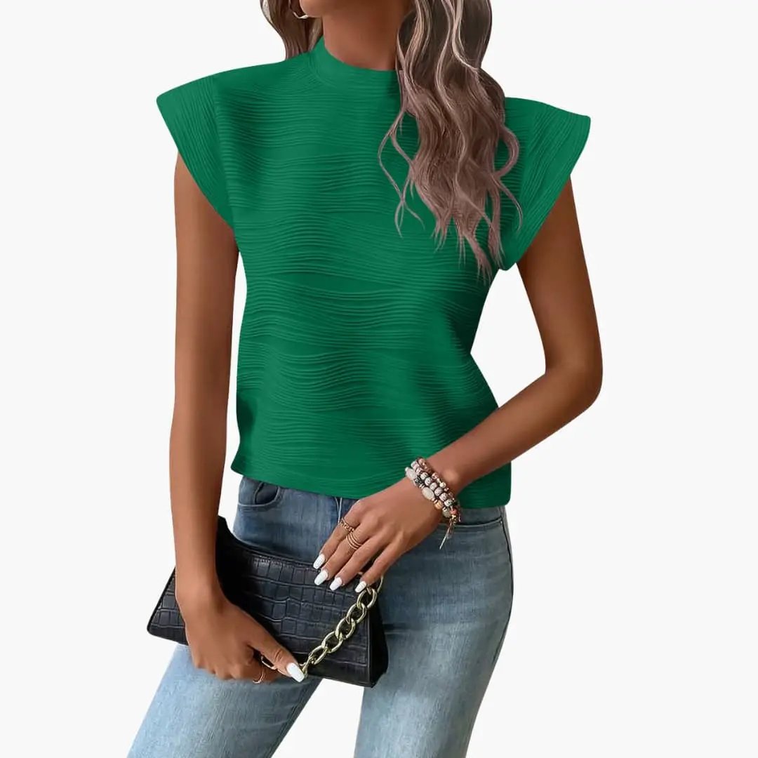 Women’s Sleeveless Top with Stand-Up Collar and Structural Design