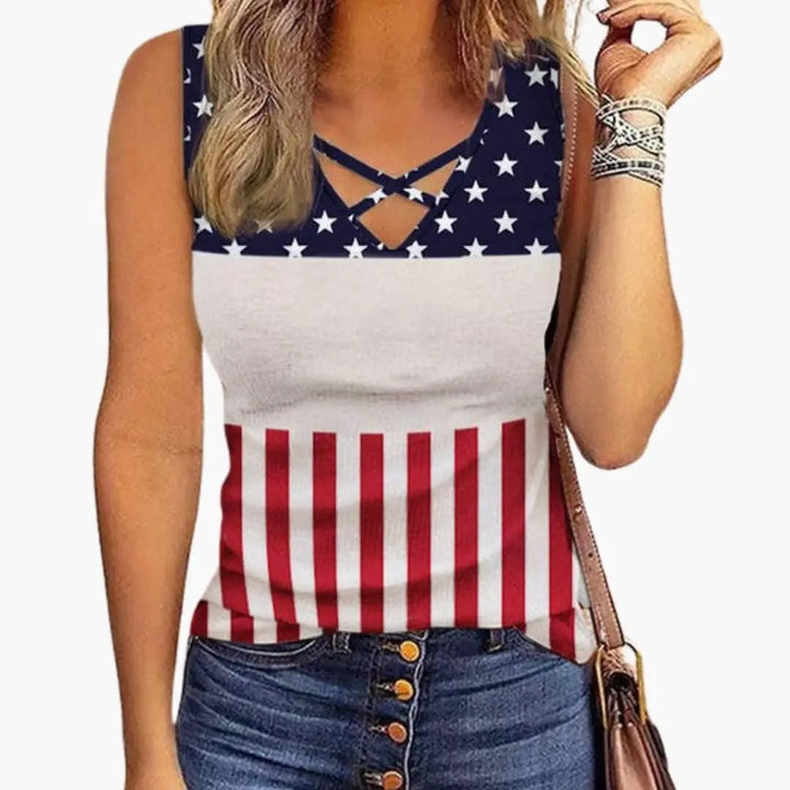 Women’s Sleeveless Top with Twisted V-Neck and Leopard Print