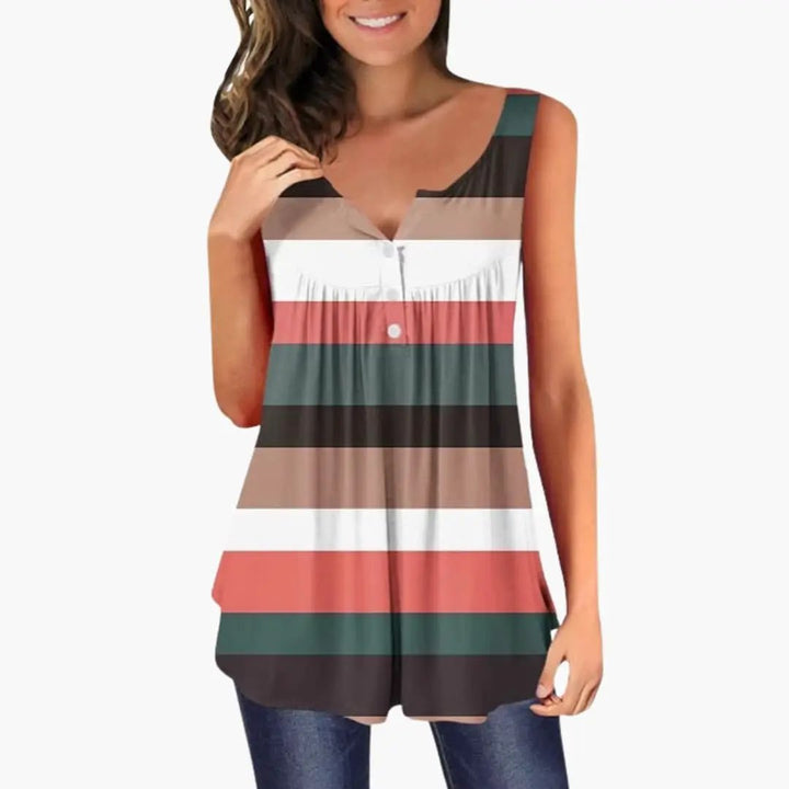 Women’s Sleeveless Tunic Top with V-Neck and Striped Pattern