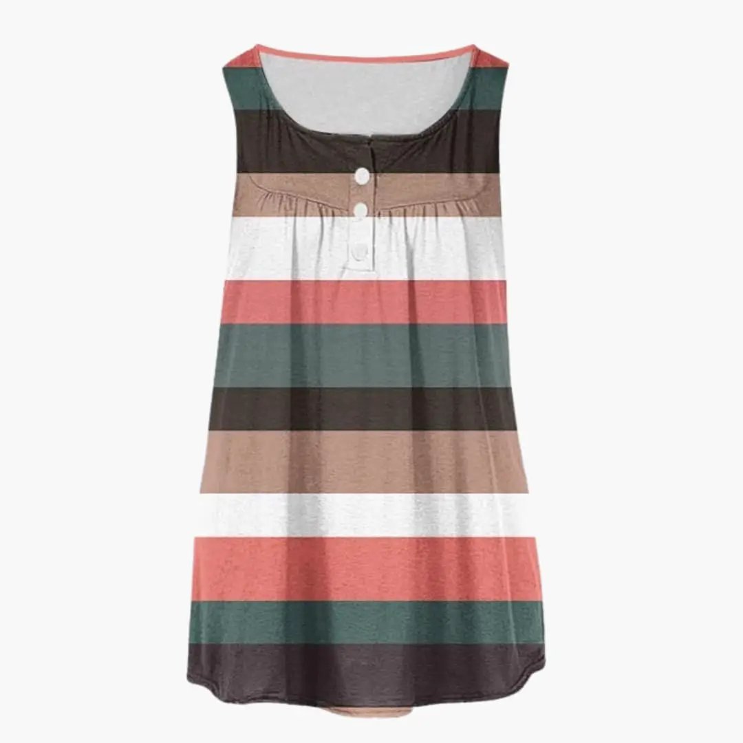 Women’s Sleeveless Tunic Top with V-Neck and Striped Pattern