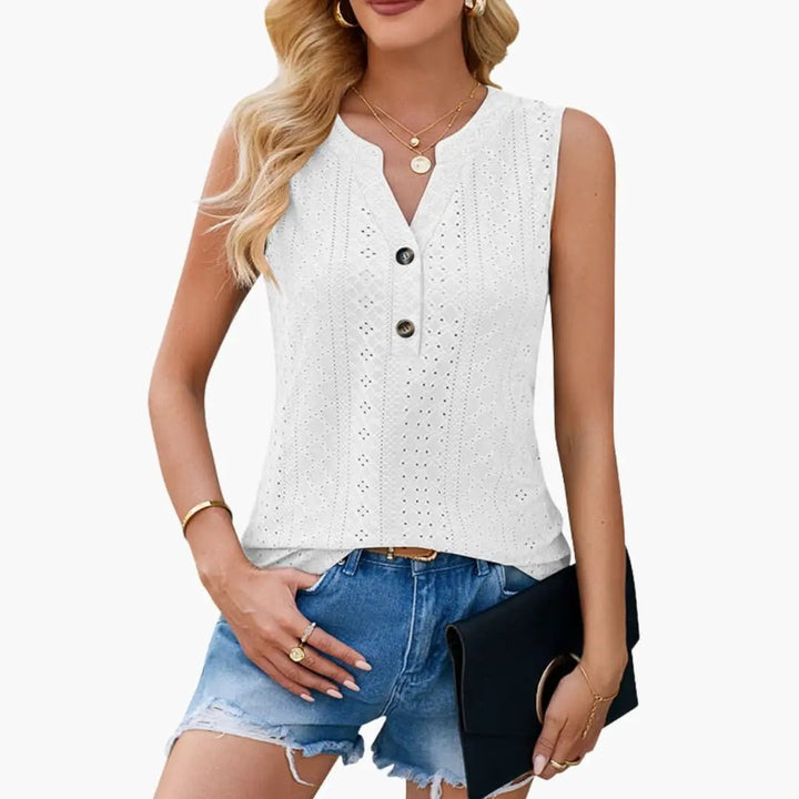 Women's Sleeveless V-Neck Eyelet Blouse Shirt