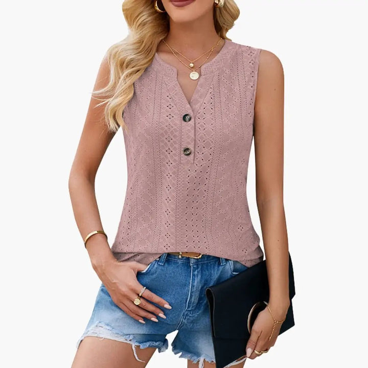 Women's Sleeveless V-Neck Eyelet Blouse Shirt