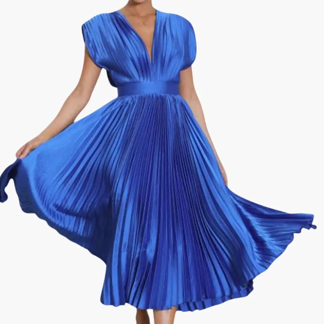 Women’s Sleeveless V-Neck Midi Dress with Defined Waist and Straight Hem