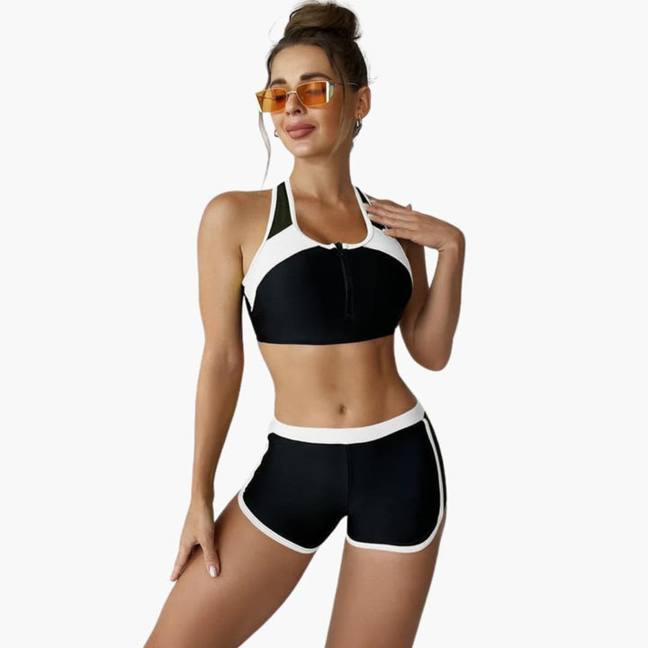 Women’s Solid Bikini Set with Side Split Detail and Adjustable Straps