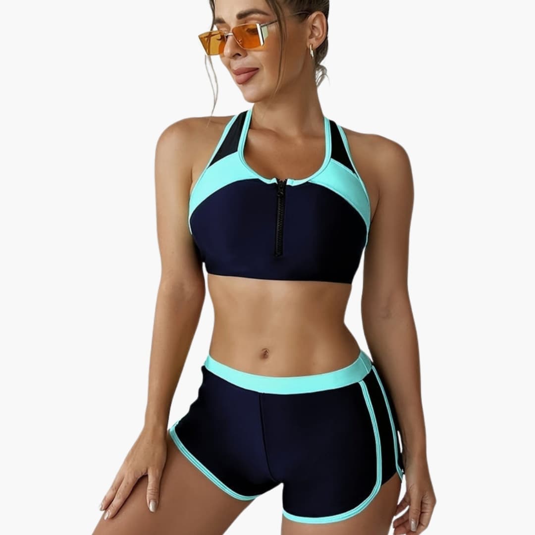 Women’s Solid Bikini Set with Side Split Detail and Adjustable Straps