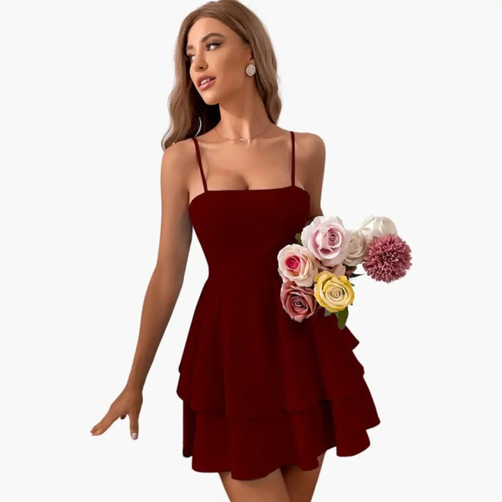 Women’s Spaghetti Strap Mini Dress with Flowy Skirt and Sleeveless Design