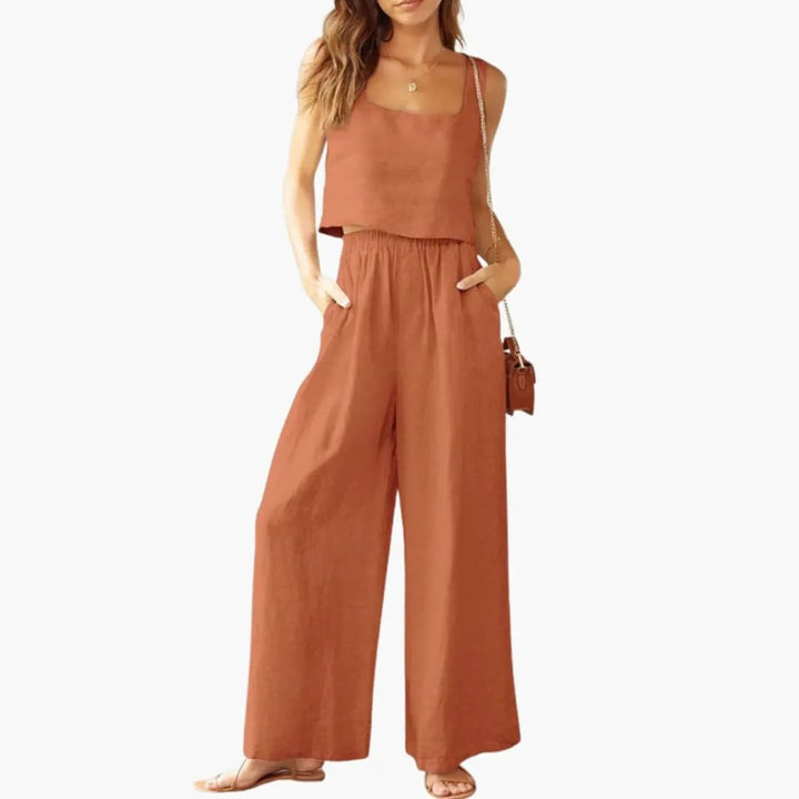 Women’s Square Neck Crop Top and Wide Leg Pants Set – Two-Piece Outfit