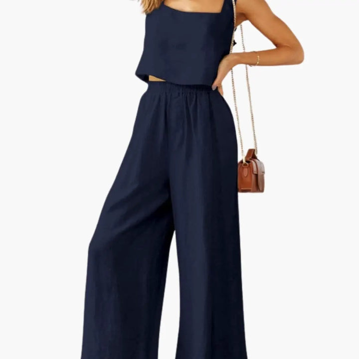 Women’s Square Neck Crop Top and Wide Leg Pants Set – Two-Piece Outfit