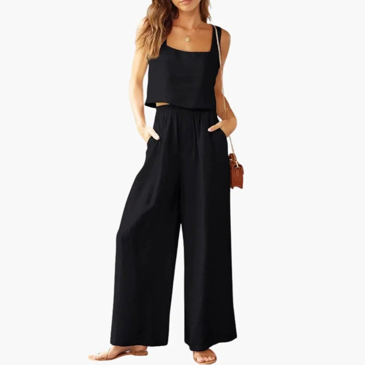 Women’s Square Neck Crop Top and Wide Leg Pants Set – Two-Piece Outfit