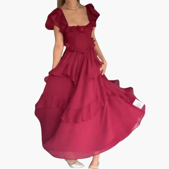 Women’s Square Neck Dress with Ruffled Sleeves