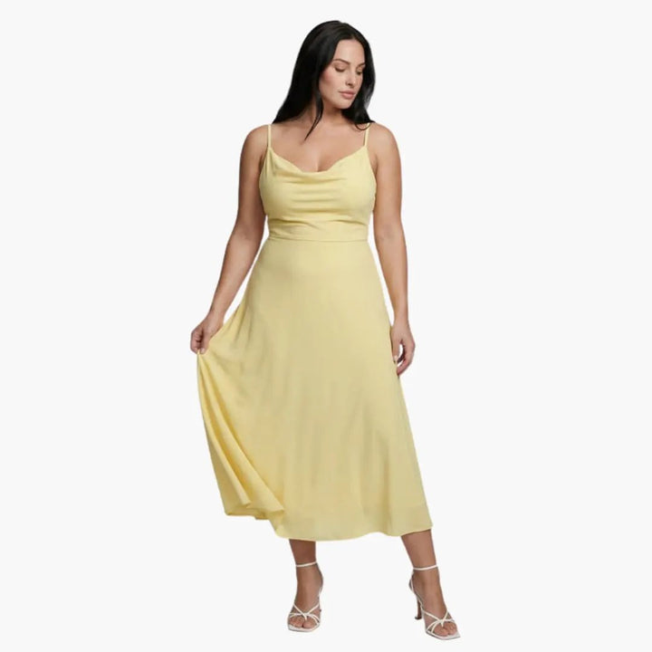 Women’s Square Neck Maxi Dress with Back Lace - Up Waist