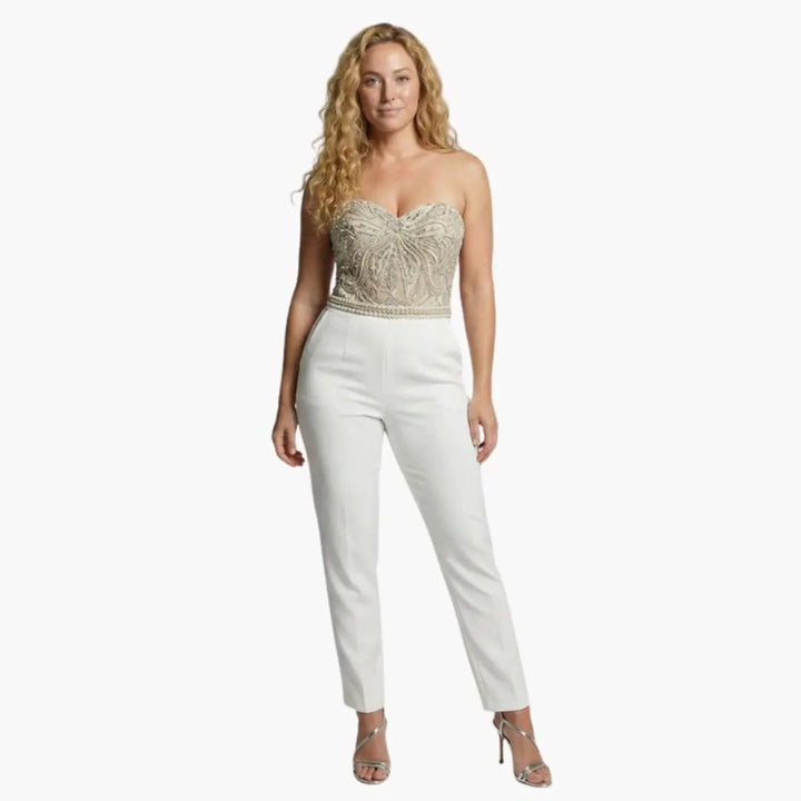 Women’s Strapless Straight Leg Jumpsuit with Plain Finish