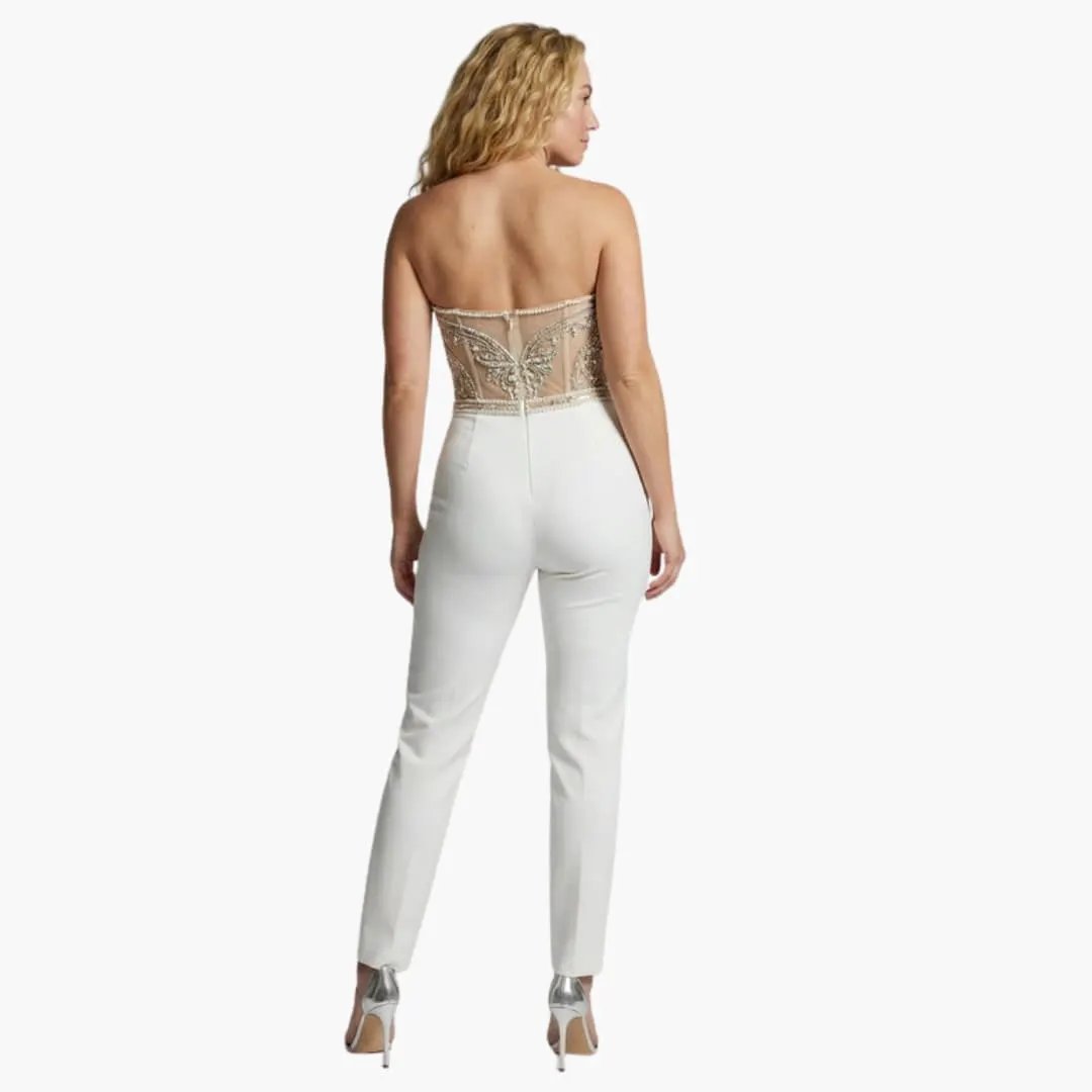 Women’s Strapless Straight Leg Jumpsuit with Plain Finish