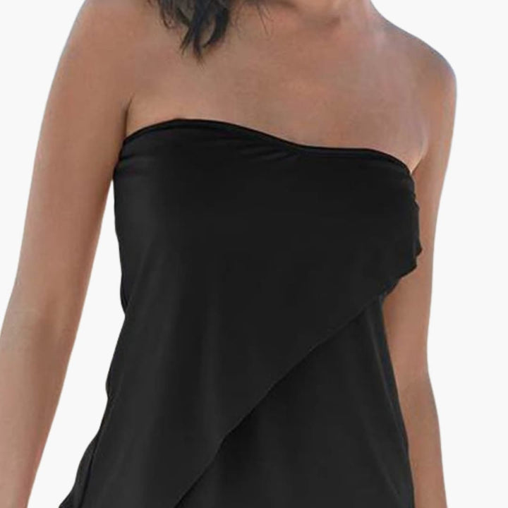 Women’s Strapless Tube Tankini Set with Layered Bottom