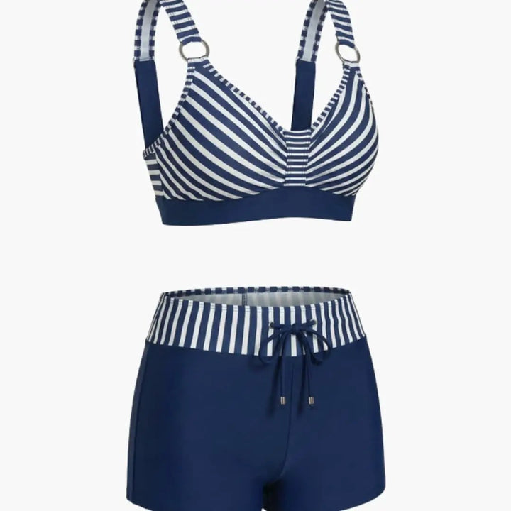 Women’s Striped Bikini Set with Swim Shorts Bottom