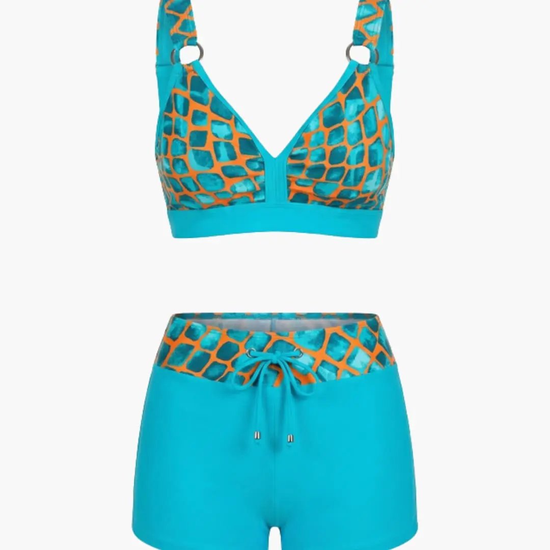 Women’s Striped Bikini Set with Swim Shorts Bottom