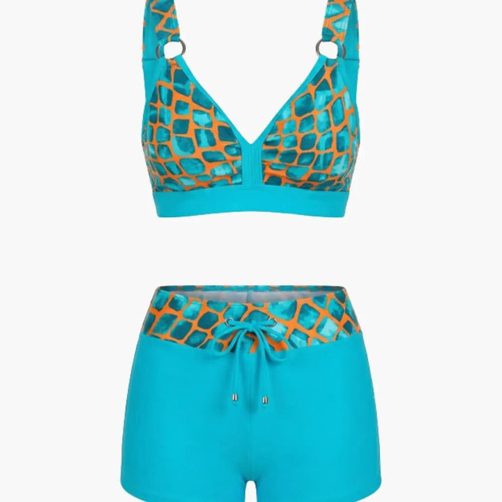 Women’s Striped Bikini Set with Swim Shorts Bottom