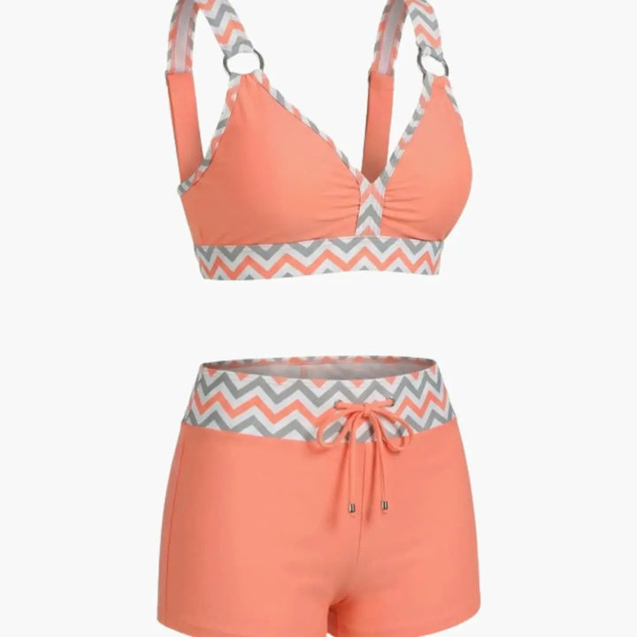 Women’s Striped Bikini Set with Swim Shorts Bottom