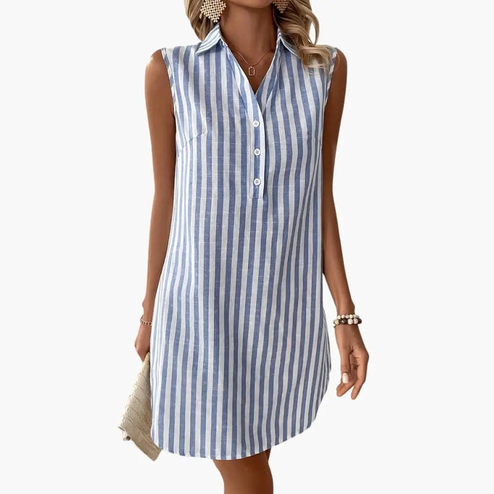 Women’s Striped Shirt Dress Button-Down Collared Midi Dress