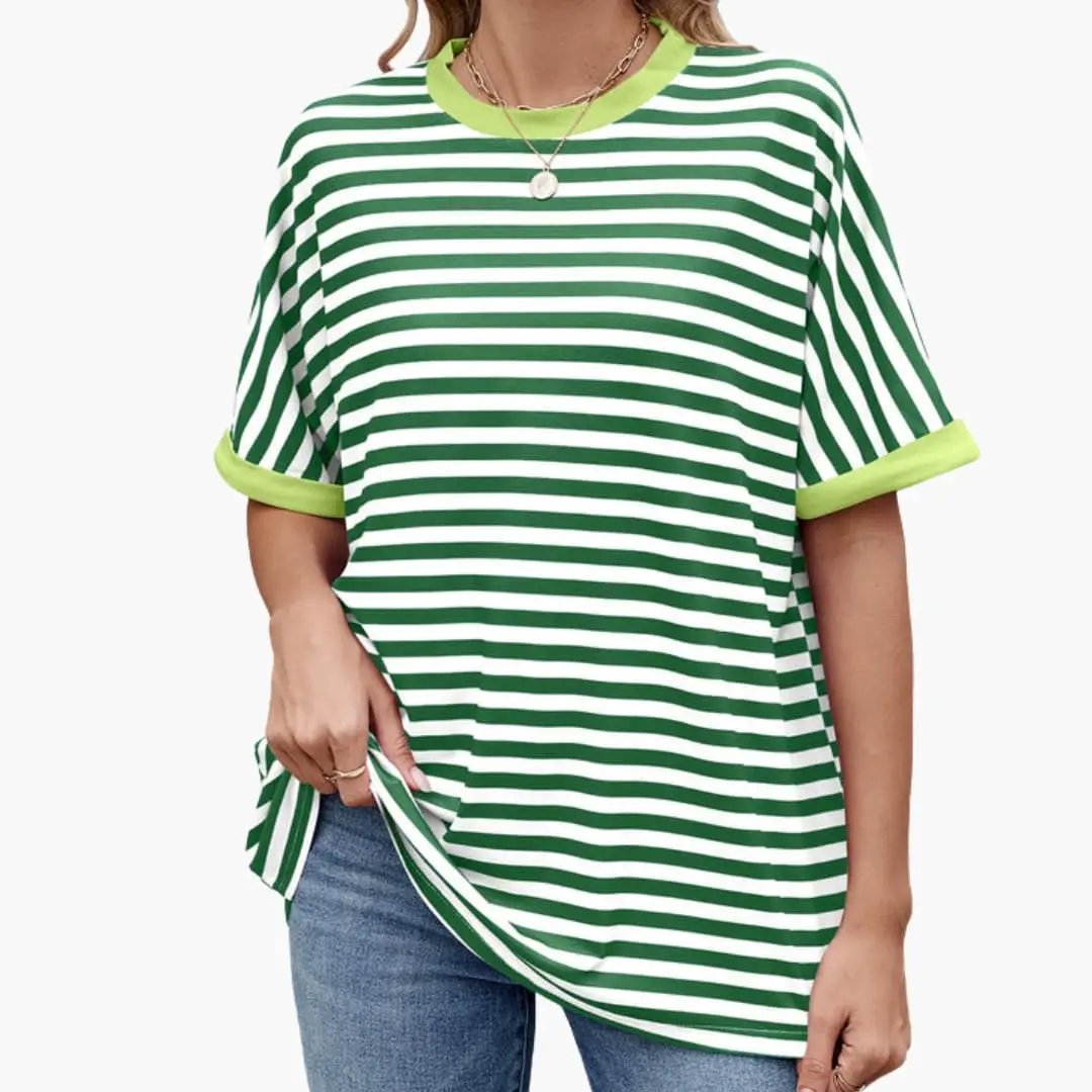 Women’s Striped T-Shirt with Contrast Pattern and Short Sleeves