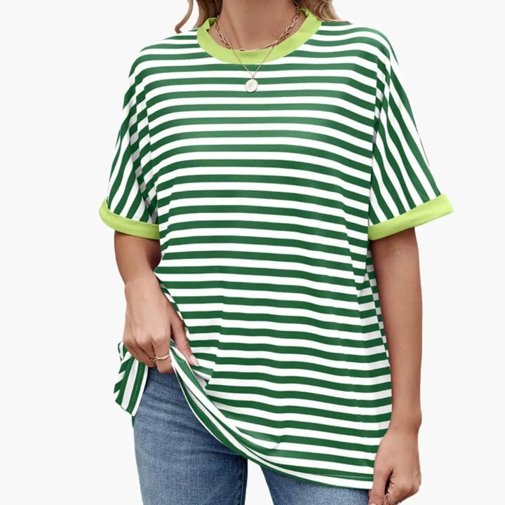 Women’s Striped T-Shirt with Contrast Pattern and Short Sleeves