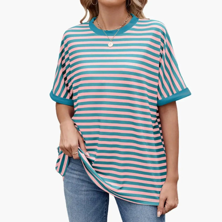 Women’s Striped T-Shirt with Contrast Pattern and Short Sleeves