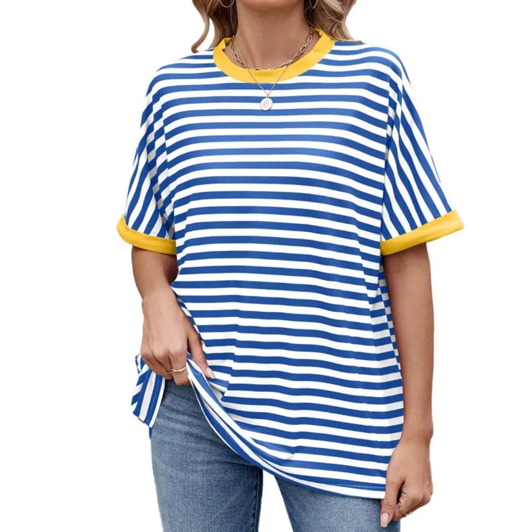 Women’s Striped T-Shirt with Contrast Pattern and Short Sleeves