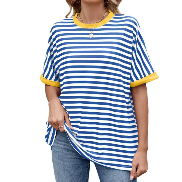 Women’s Striped T-Shirt with Contrast Pattern and Short Sleeves