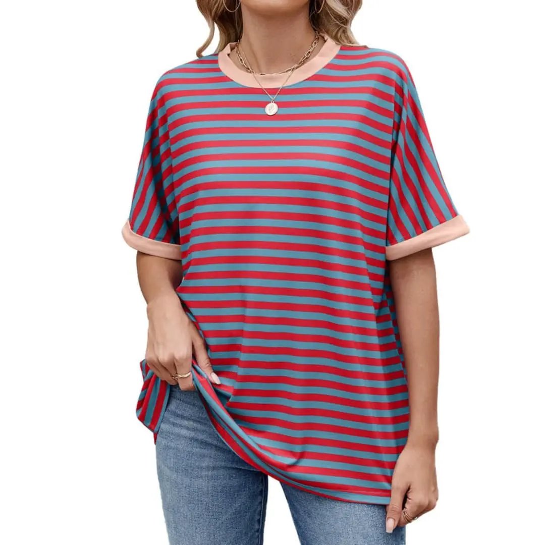 Women’s Striped T-Shirt with Contrast Pattern and Short Sleeves