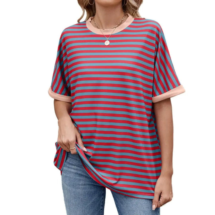 Women’s Striped T-Shirt with Contrast Pattern and Short Sleeves