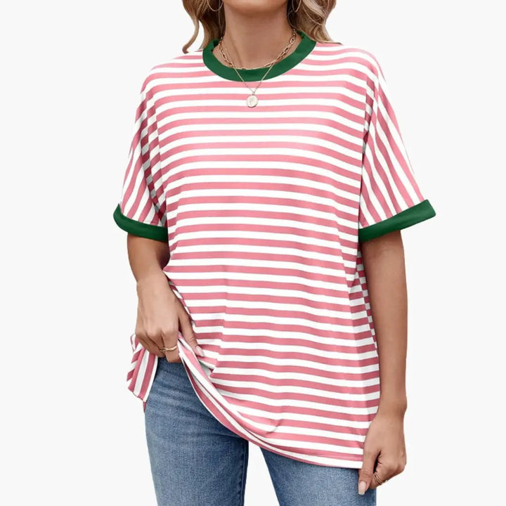 Women’s Striped T-Shirt with Contrast Pattern and Short Sleeves
