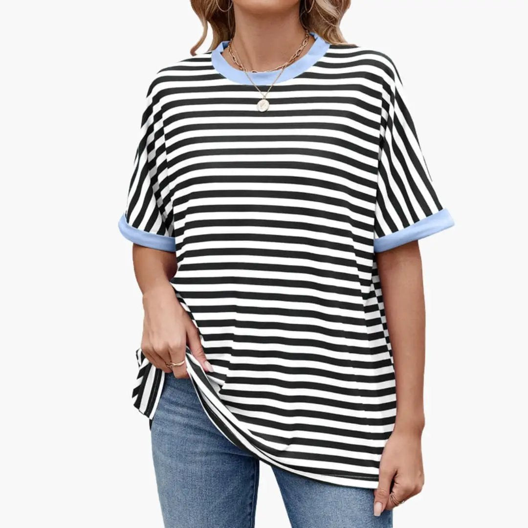 Women’s Striped T-Shirt with Contrast Pattern and Short Sleeves