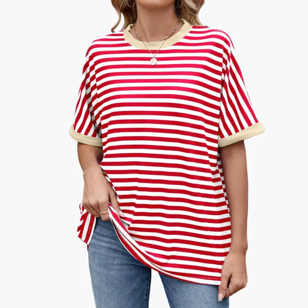 Women’s Striped T-Shirt with Contrast Pattern and Short Sleeves