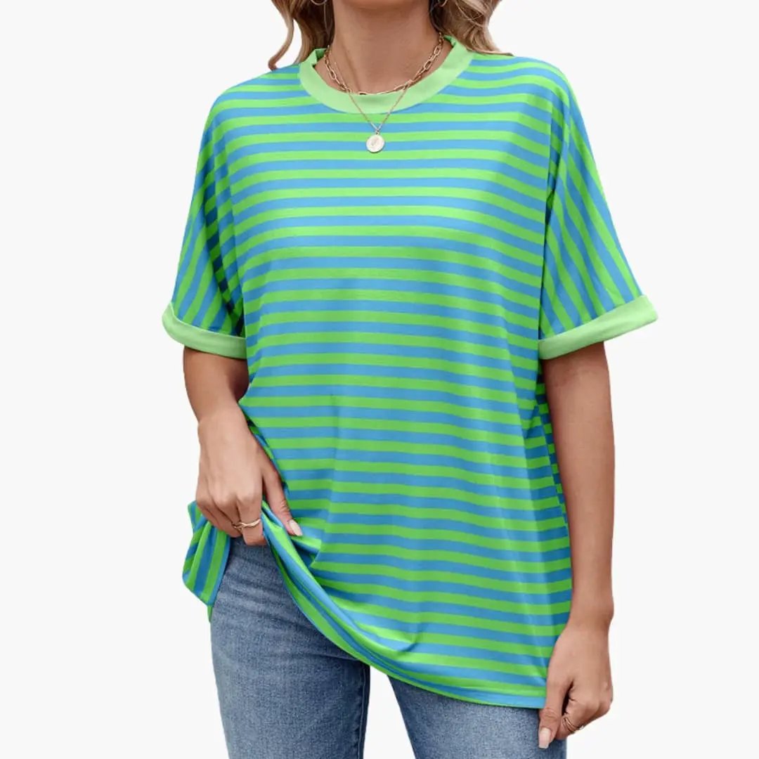 Women’s Striped T-Shirt with Contrast Pattern and Short Sleeves