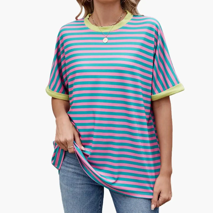 Women’s Striped T-Shirt with Contrast Pattern and Short Sleeves