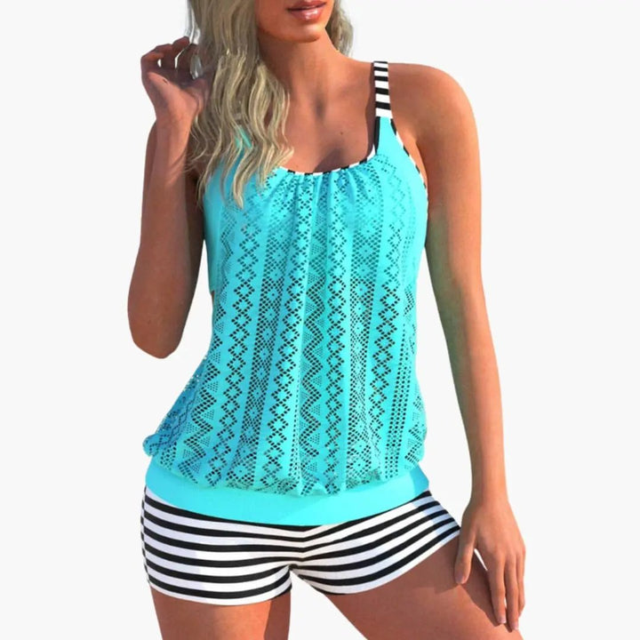 Women’s Striped Tankini Swimsuit with Adjustable Straps and Padded Cups