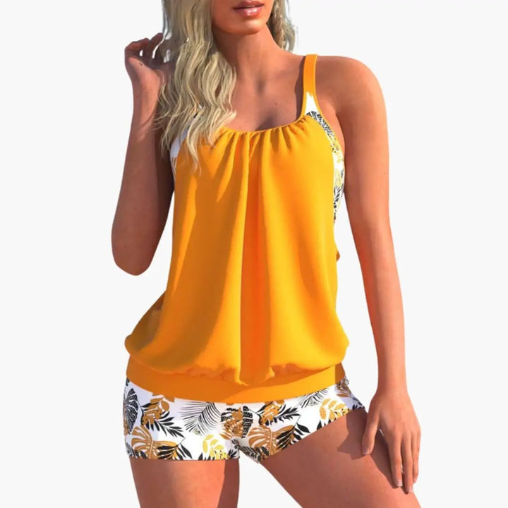 Women’s Striped Tankini Swimsuit with Adjustable Straps and Padded Cups