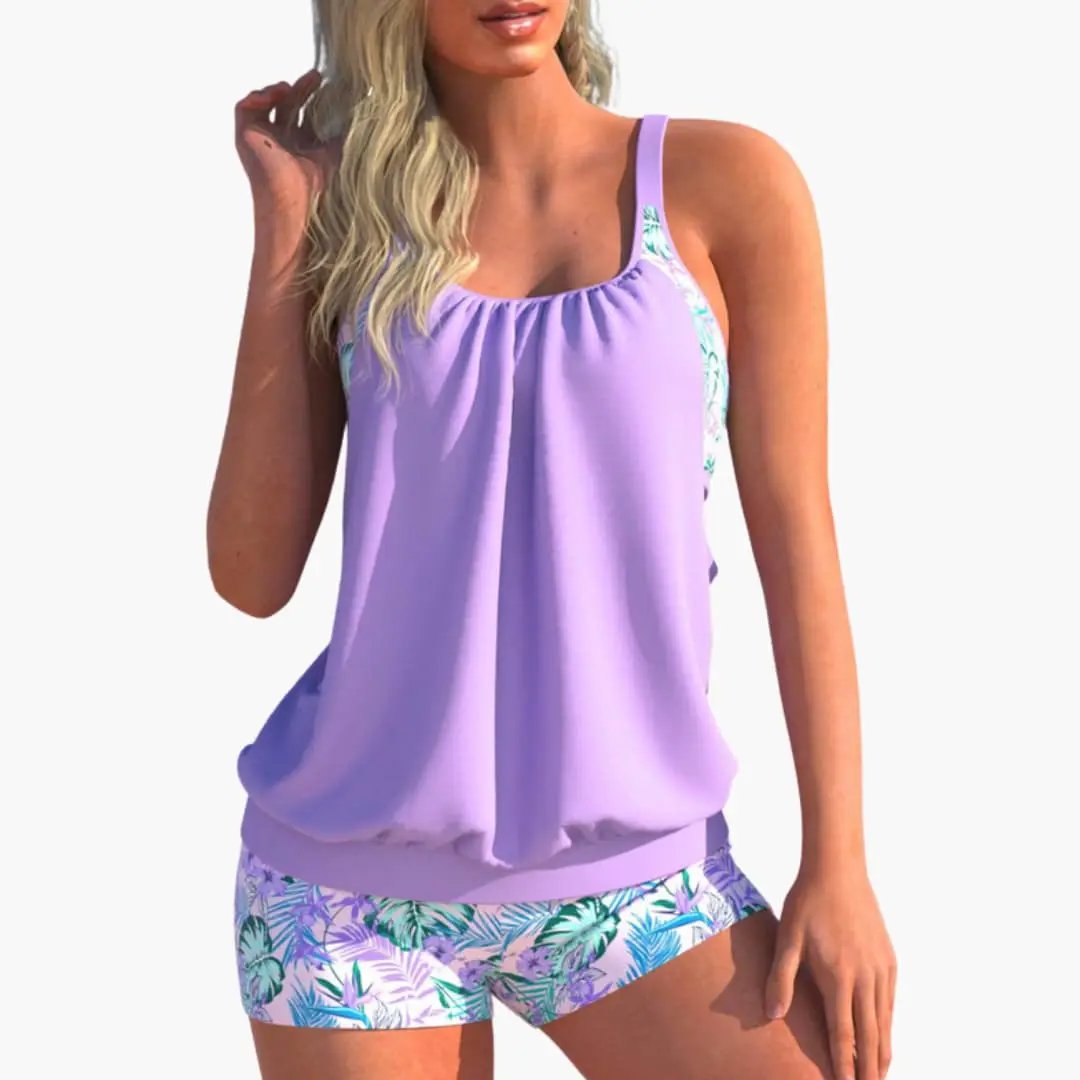 Women’s Striped Tankini Swimsuit with Adjustable Straps and Padded Cups