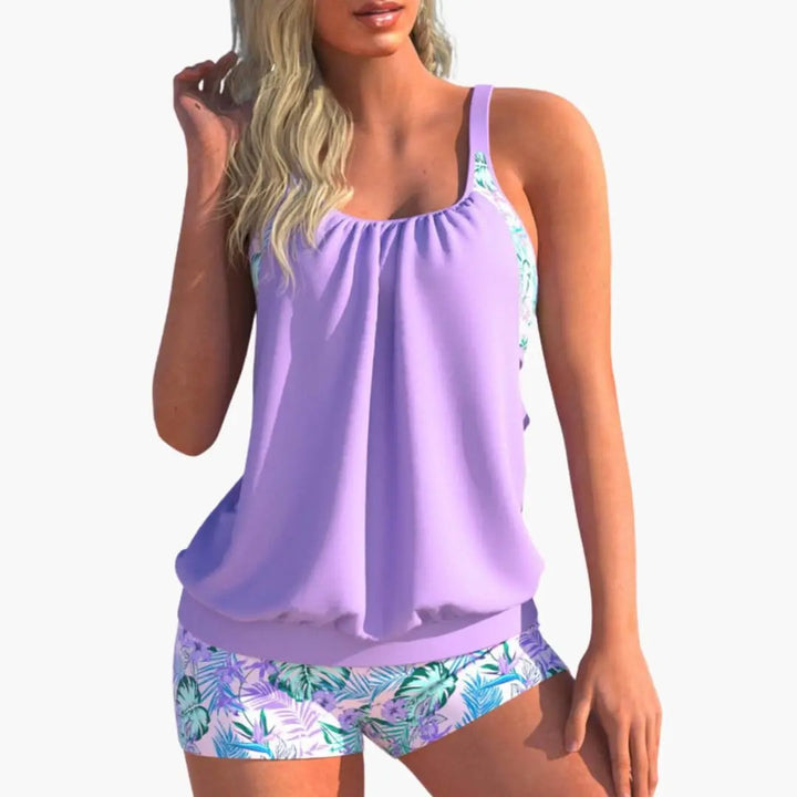 Women’s Striped Tankini Swimsuit with Adjustable Straps and Padded Cups