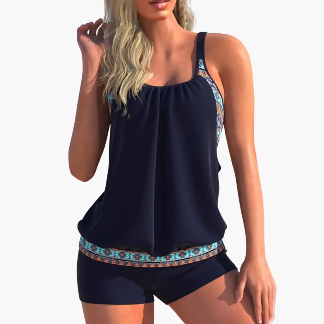Women’s Striped Tankini Swimsuit with Adjustable Straps and Padded Cups