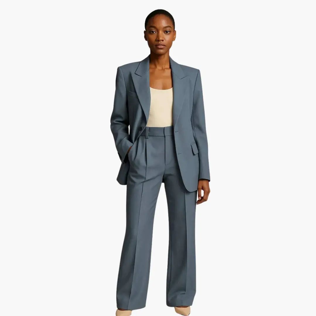 Women's Suit Set with Blazer and Wide Leg Trousers