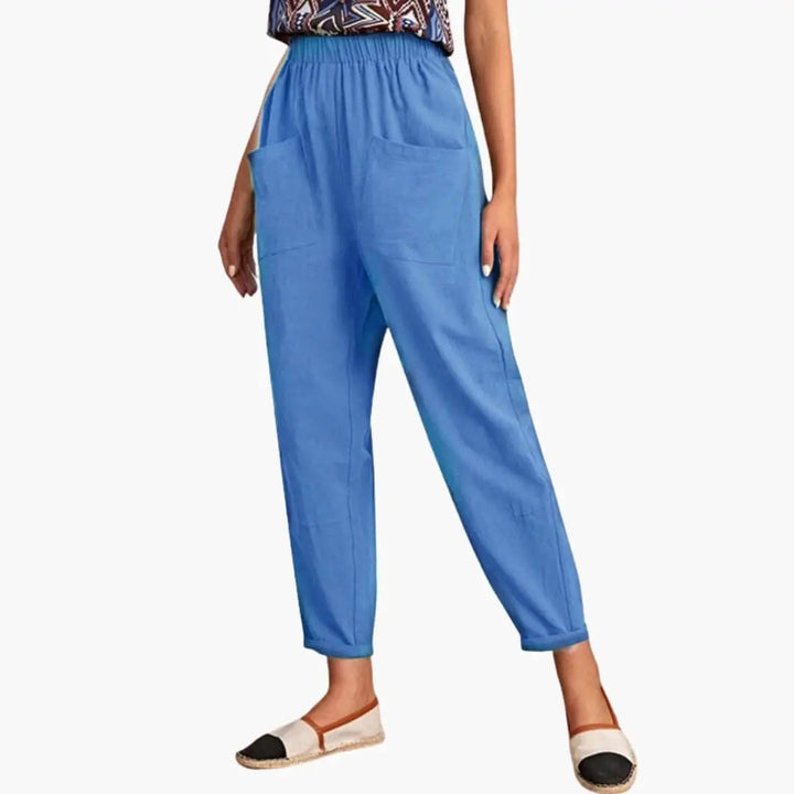 Women’s Summer Pants with Elastic Waist and Side Pockets – Loose Full-Length Trousers