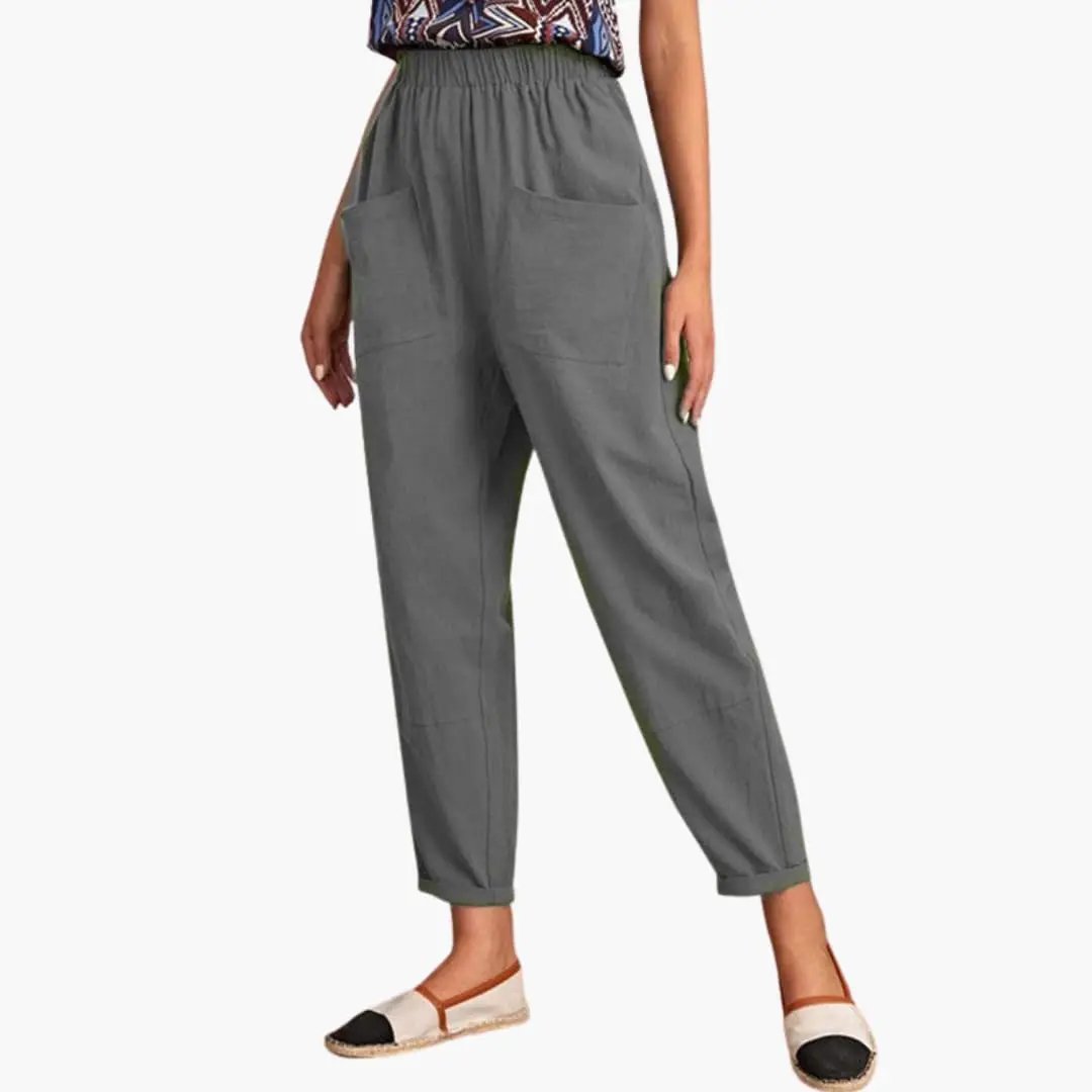 Women’s Summer Pants with Elastic Waist and Side Pockets – Loose Full-Length Trousers