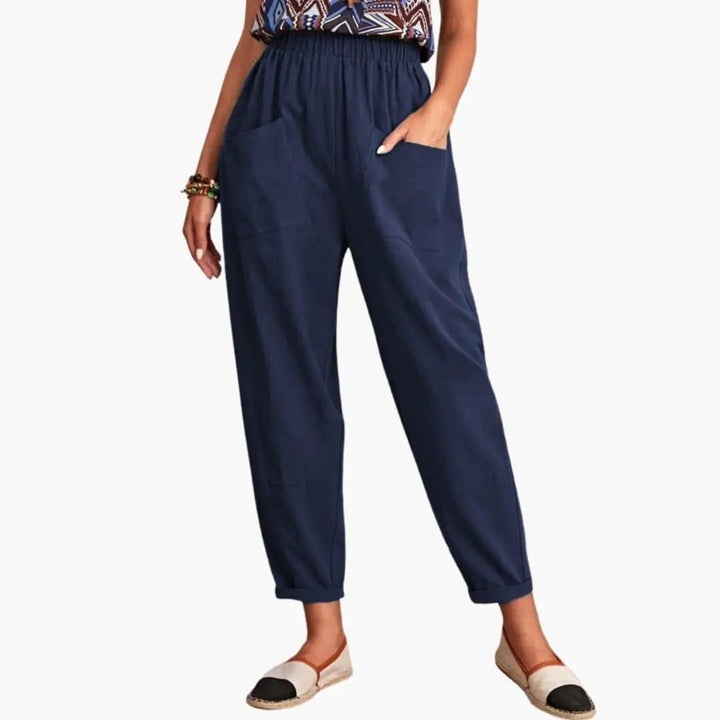 Women’s Summer Pants with Elastic Waist and Side Pockets – Loose Full-Length Trousers