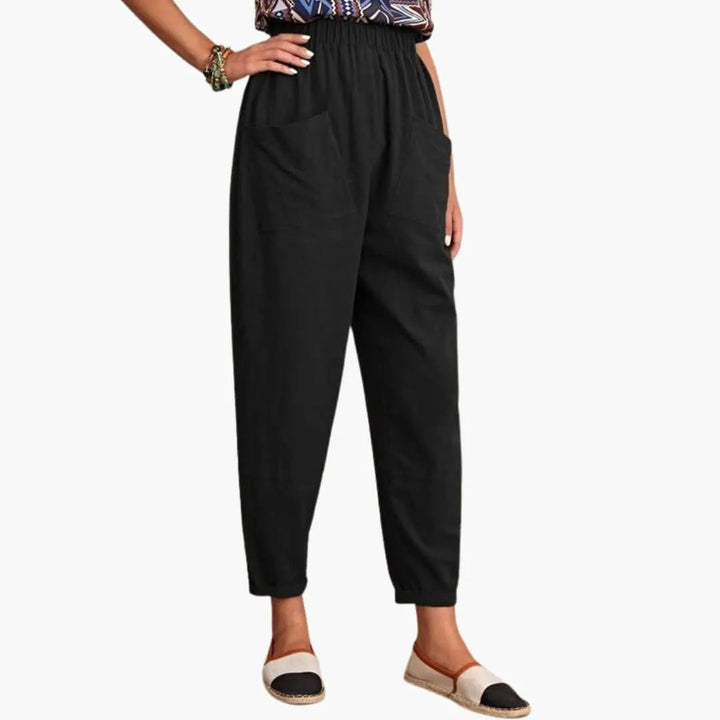 Women’s Summer Pants with Elastic Waist and Side Pockets – Loose Full-Length Trousers